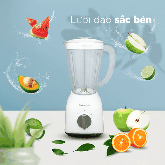 Máy xay sinh tố Sharp 1.5 lít EM-S154PV-WH trang bị lưỡi dao 4 cánh